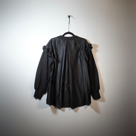 Adeam Women's Cotton Knit Stretch Poplin Panel Ruffle Button Front Cardigan L - Picture 4 of 4